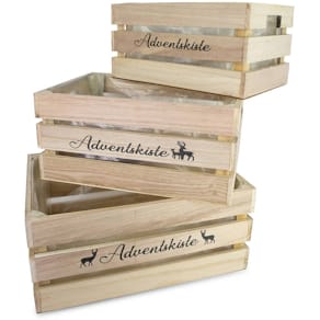 Deko-Kisten-Set Noname, Advent, 3-teilig, natur