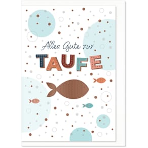 Taufkarte KOMMA³ Fisch, bunt, mit Umschlag