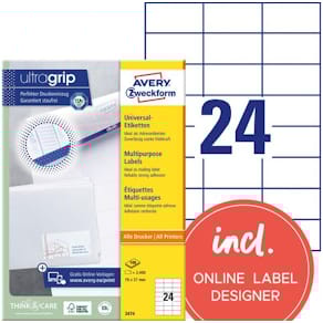 Etikett AVERY Ultragrip 70x37mm (2400)