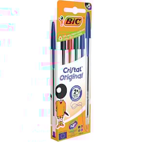 Balpen Bic Cristal, medium, blister van 5 stuks: zwart, rood