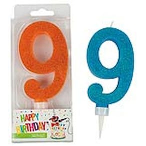 Geburtstagskerze TRENDHAUS, Zahl 9, sortiert, Glitter Maxi