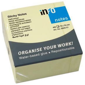 Notes Kub, 75x75mm, gul, 400bl