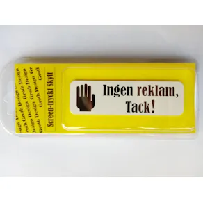 Skylt-''Ingen reklam, tack!'' vit/svart Blister fp