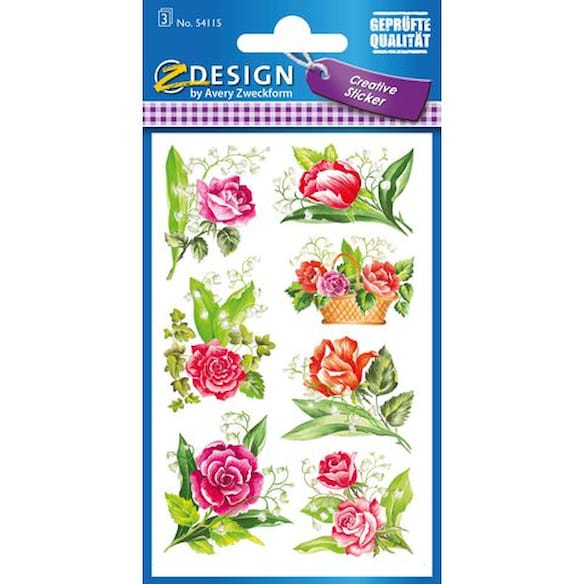 Etikett AVERY dekor blomster roser (3) 10st
