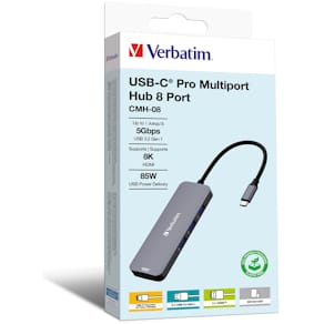 USB-Hub Verbatim USB-C, 8 Ports, grau/schwarz