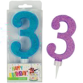Geburtstagskerze TRENDHAUS Zahl 3, sortiert, Glitter Maxi