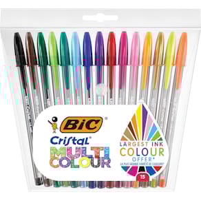 Balpen Bic Cristal Multicolour, etui van 15 stuks