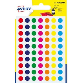 Etikett AVERY 8mm blandade färger 420/fp