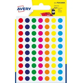 Etikett AVERY 8mm blandade färger 420/fp