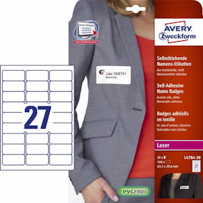 Navneskilt-etiketter Avery 63,5x29,6 mm hvid, 27/ark, 540 stk