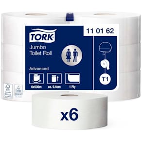 Toiletpapir Tork Jumbo T1 Advanced, 1-lags hvid, 500 m, 6 rl