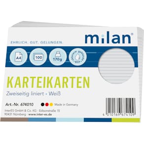 Karteikarte Milan, A4, liniert, weiß, 100 Stück