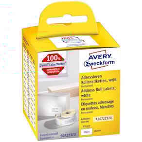 Rollenetiketten Avery Zweckform, 2 Rollen, 28 x 89 mm, weiß