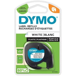 Tape DYMO LetraTAG 12mm plast sort/ hvit