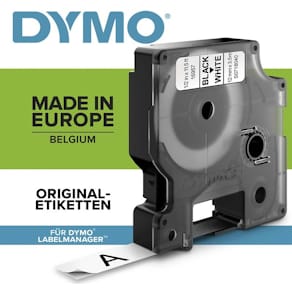 Labeltape DYMO D1 fleksibel, sort på hvid, 12 mm x 3,5 m