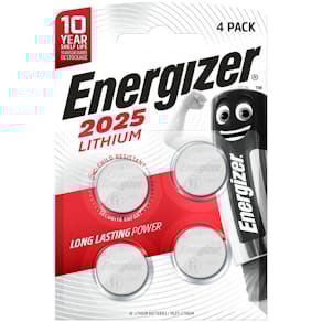 Knopfzellen-Batterie Energizer CR2025, weiß/rot, 4 Stück