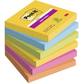 Notes Post-it Super Sticky, assorterede farver 76x76 mm, 12 pk