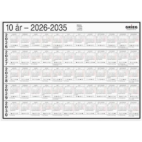 Platekalender GRIEG A4 10 år 2026-2035