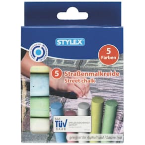 Straßenmalkreide STYLEX, 5 Farben, rund, 15 cm, Faltschachtel