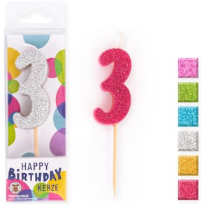 Geburtstagskerze BIRTHDAY FUN, Zahl 3, sortiert, einzeln verpackt