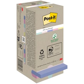 Haftnotizen Post-it Recycling, 76x76 mm, 16x100 Bl. sortiert