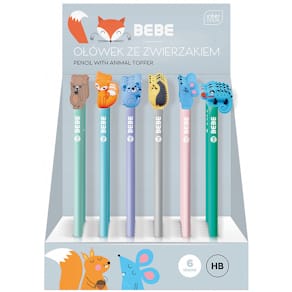 Bleistift INTERDRUK BEBE Kids, HB, mit Tier-Aufsatz, sortiert (36