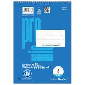 Spiralblock Staufen Premio, A5, 40 Blatt, 9 mm liniert, blau