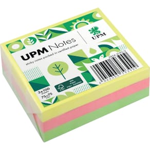 Haftnotizblock UPM, 75 x 75 mm, 3 Blöcke, gelb/pink/grün