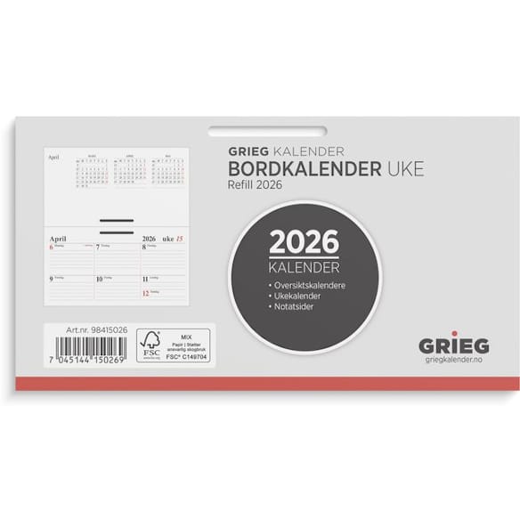 Bordkalender GRIEG 2026 uke