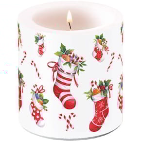 Kerze AMBIENTE, Weihnachtsstrümpfe, 9 cm, rund, bunt