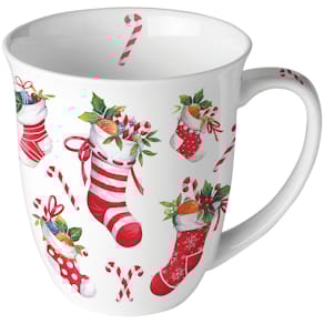 Kaffeebecher AMBIENTE Weihnachtstrümpfe, 0,4l, Fine Bone China