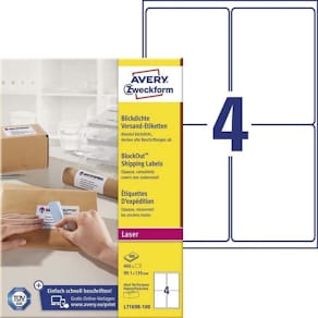 Laseretiketter Avery BlockOut 99,1x139 mm hvid, 400 stk, 4/ark