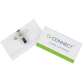 Badge Q-Connect met combiklem, 75 x 40 mm, doos van 50 stuks