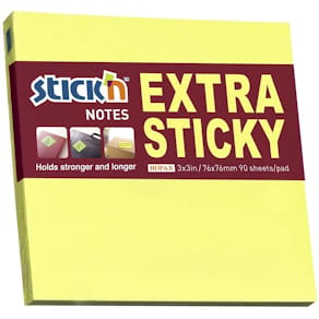 Notes BNT Stick'n ekstra klæbende, gul 76x76 mm, 12 blokke