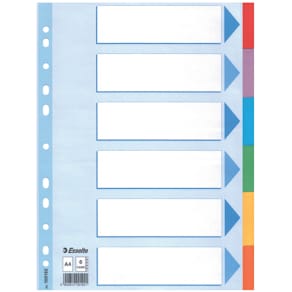 Register Esselte Standard, A4, blanko, bunt, 6‑tlg.