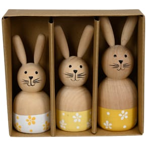 Osterhase Noname, Holz, gelb/weiß, 3 Stück, sortiert