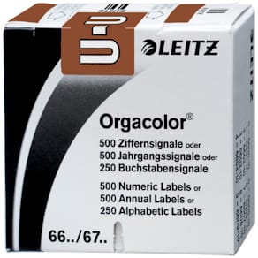 Buchstabensignal Leitz Orgacolor U, braun, 250 Stück, 23 x 30 mm,