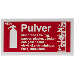 Skylt NEXA brandsläckare pulver 10x20cm