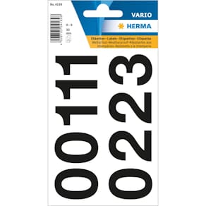 Zahlenetikett HERMA 0-9, Folie, schwarz, 18 Stück
