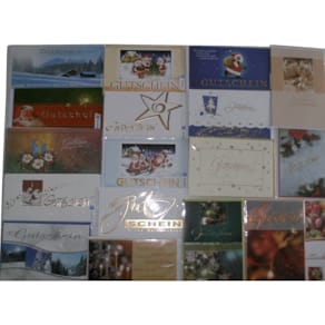 Weihnachtskarten Gutschein-Motive, 20 Stück, mit Umschlägen