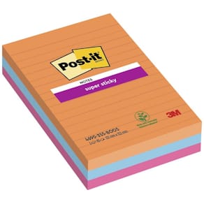 Noter Post-it Super Sticky, assorteret 101x152 mm, 3 stk