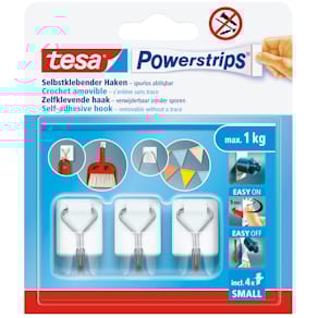 Haken tesa Powerstrips Small, 3 Kunststoffhaken + 1 Metallhaken, 