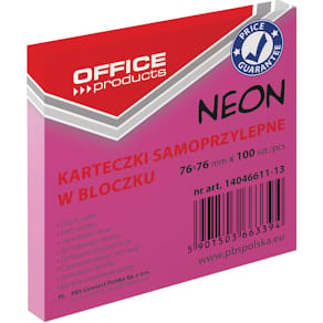 Memoblok OFFICE products Neon, 76 x 76 mm, 100 vel, neonroze