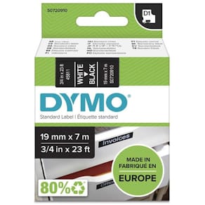Labeltape DYMO D1 hvid m/sort skrift, til LabelManager