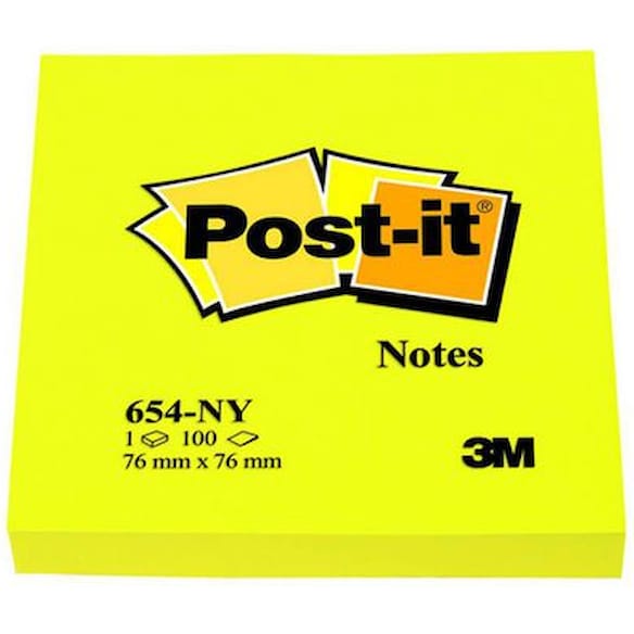 Notatblokk POST-IT 76x76 654 neongul 6st