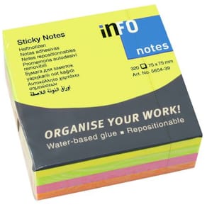 Notatkube INFO 75x75mm neon ass