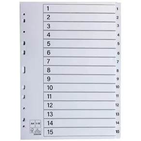 Register plastflik 1-15 vit 10/fp