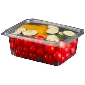 Plastbakke m/hængslet låg PET, klar, 182x142x70 mm, 400 stk