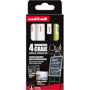 Krijtmarker Uni-ball, ronde punt 0,9-1,3 mm, etui van 4