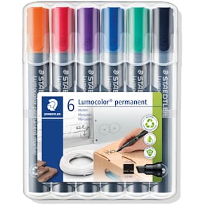 Permanentmarker STAEDTLER Lumocolor, Keilspitze, 6 Farben sort.